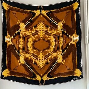 Vintage Vera Neumann Silk Blend Scarf Abstract Kaleidoscope Brown Gold Square